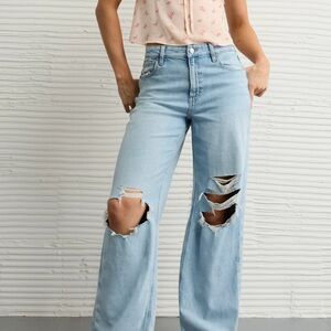 American Eagle Outfitters Light Blue Distressed Wide Leg Jeans